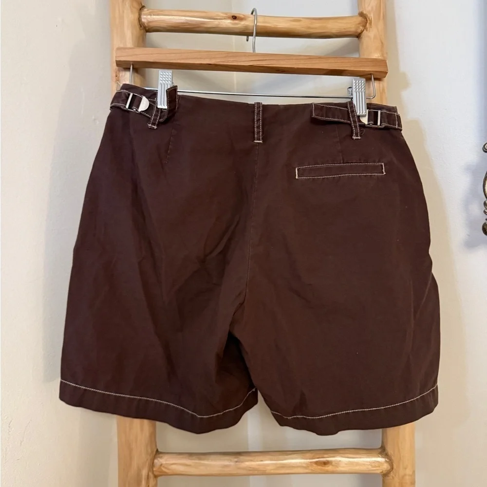 J Crew Brown Twill Shorts Brown Buckle Back Snap Front Size 0